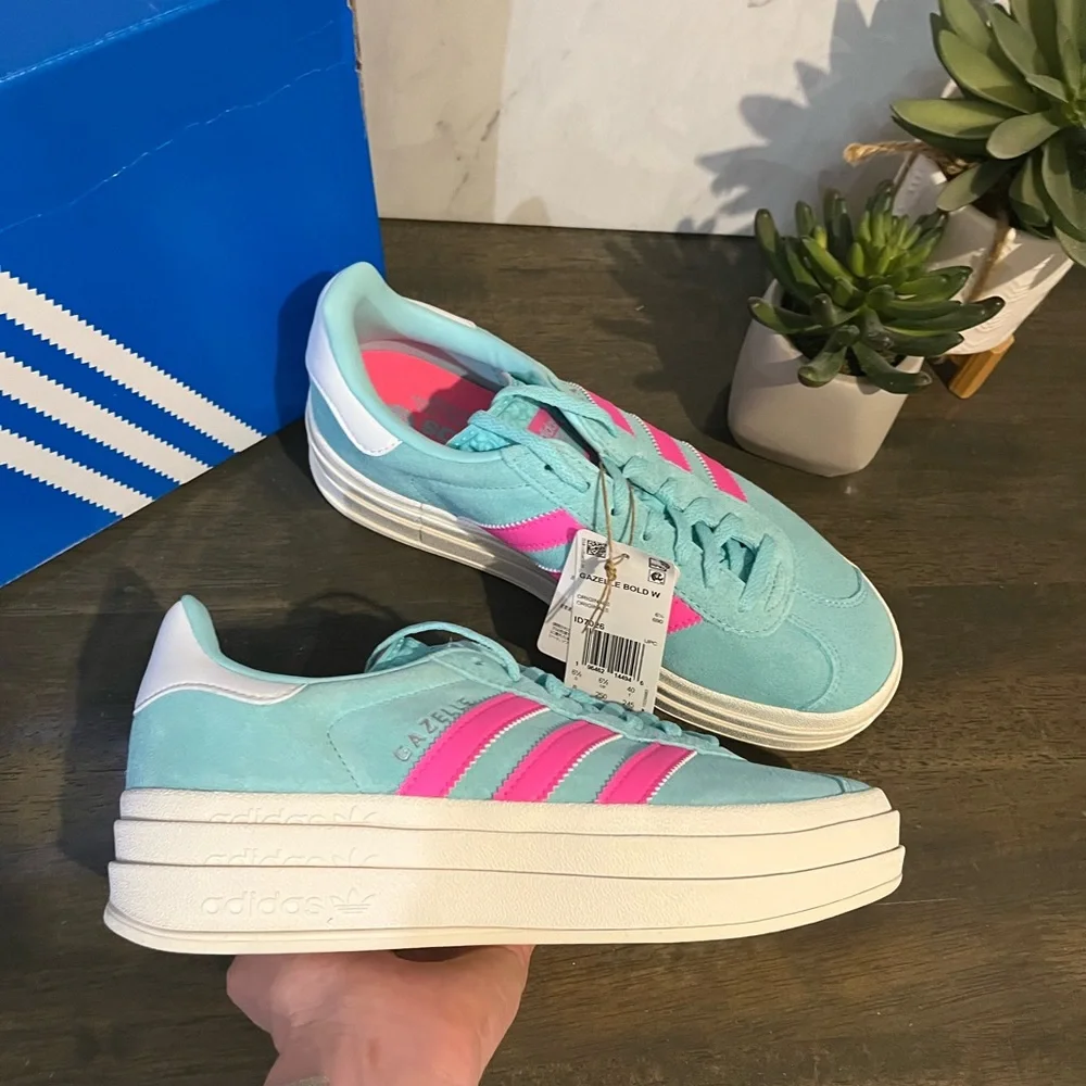 adidas Gazelle Bold Flash Aqua Lucid Pink - Picture 10 of 11